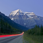 Traffic flow leads into a clear view of majestic Mount Robson, in the northern end of the Thompson Okanagan region, Valemount, British Columbia, Canada, Kelly Funk, Kamloops professional photographer