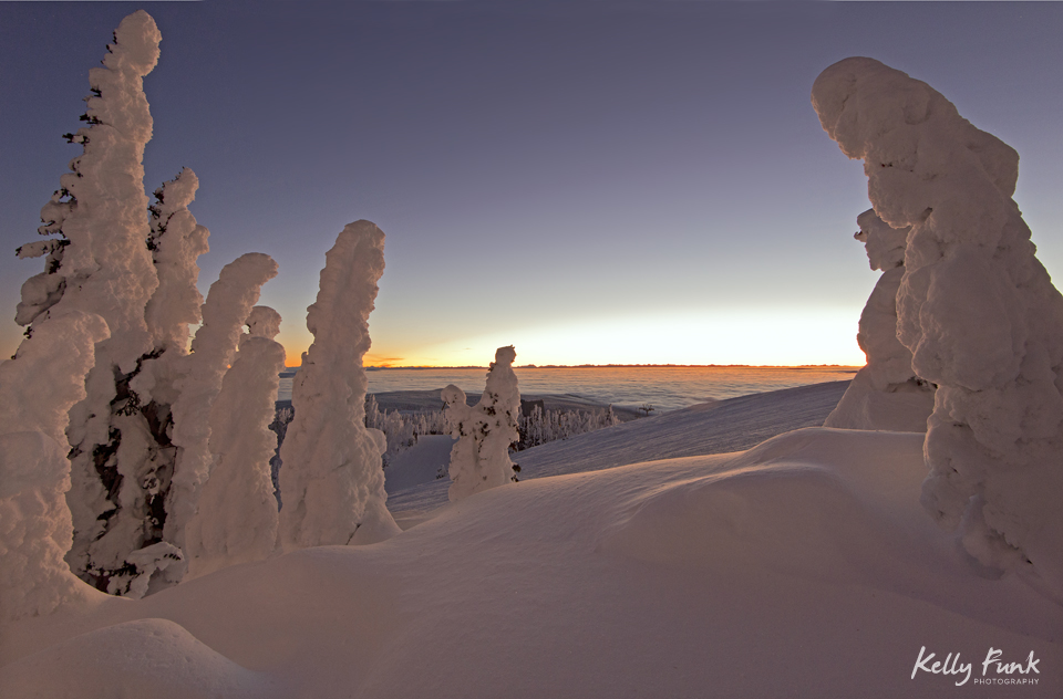 Snow ghosts create an amazing foreground and story at the top of Sun Peaks Resort, while working with Tourism Sun Peaks on a commercial/tourism photo shoot, near Kamloops, Thompson Okanagan region, British Columbia, Canada