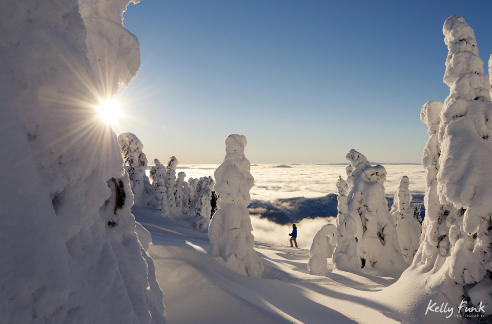 Snow ghosts create an amazing foreground and story at the top of Sun Peaks Resort, while working with Tourism Sun Peaks on a commercial/tourism photo shoot, near Kamloops, Thompson Okanagan region, British Columbia, Canada
