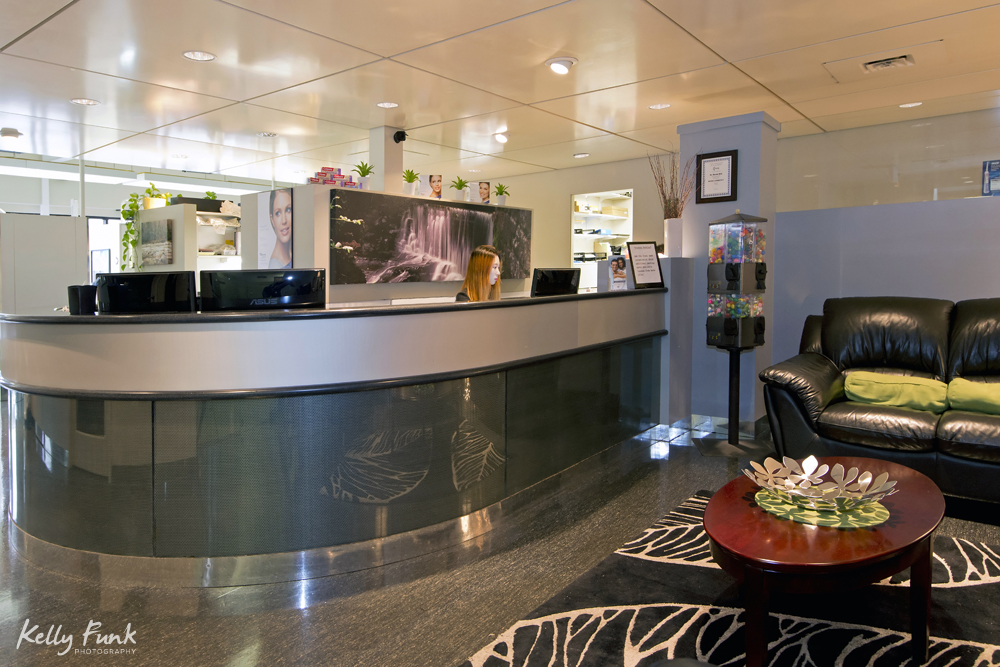 Reception area of a dental clinic in Coquitlam during a commercial photography session, British Columbia, Canada