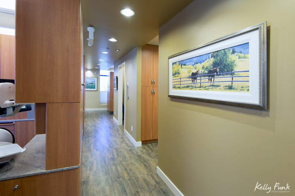 The interior of Sagehills Dental Clinic, located in Kamloops, British Columbia, Thompson Okanagan region, Canada, during a commercial photo shoot
