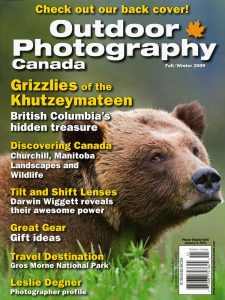 A female Grizzly bear on the cover of Outdoor Photography Canada Magazine