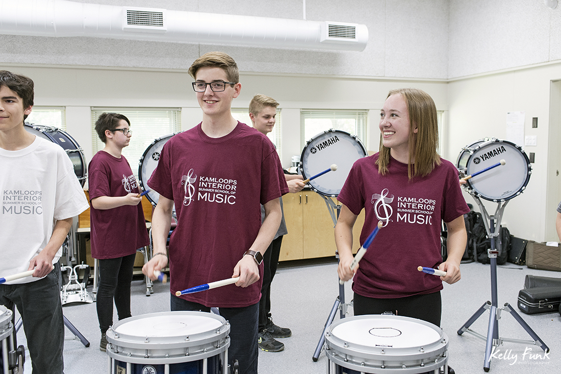 kids at summer school for music practice their percussion instruments, Kamloops, BC, Canada