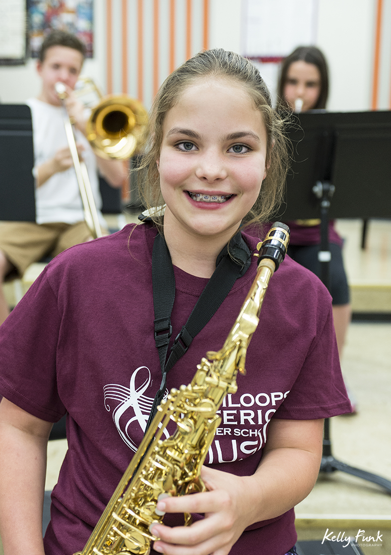 Portrait of a girl with her clarinet at summer school of music, Kamloops, BC, Canada