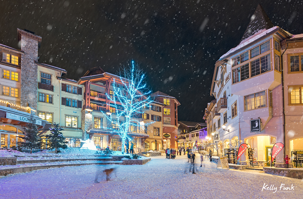 holiday kick off weekend with new lights at dusk, Sun Peaks Resort, near Kamloops, British Columbia, Thompson Okanagan region, Canada