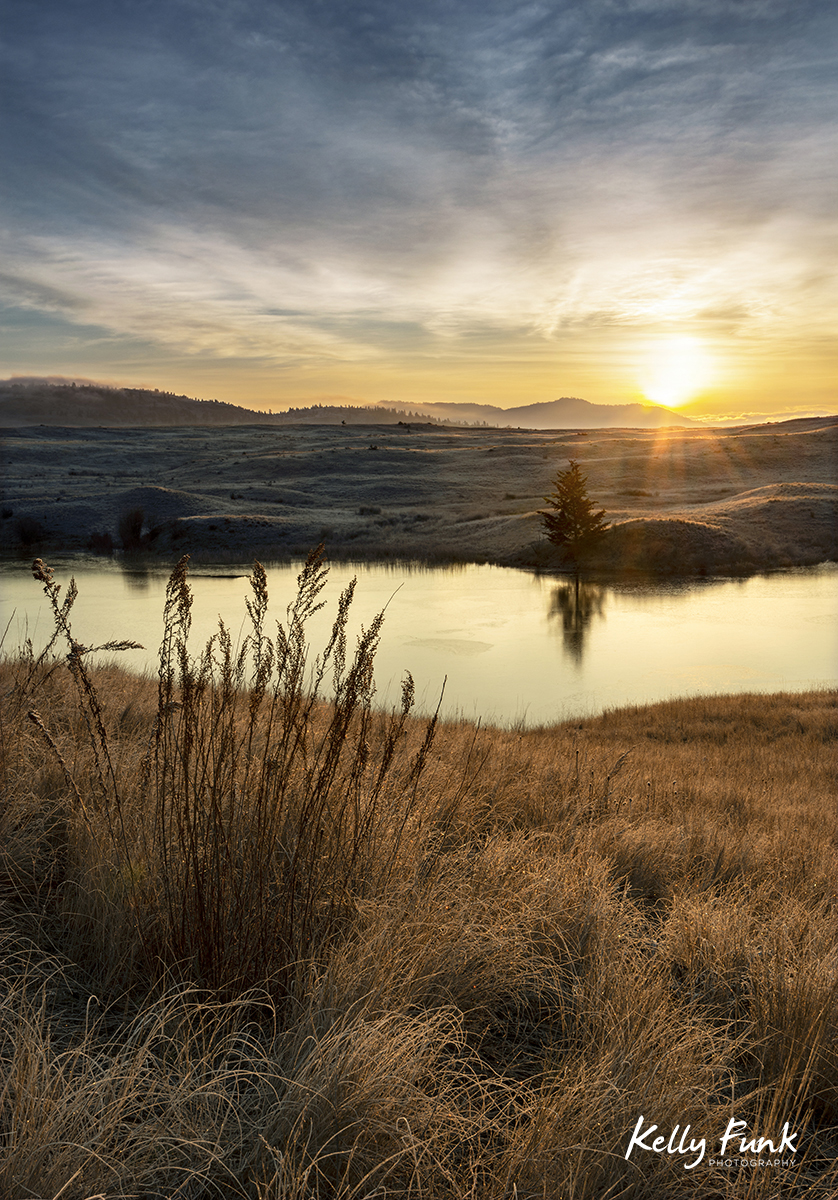 Landscape of a sunrise at Lac Du Bois Grasslands, north of Kamloops, British Columbia, Thompson Okanagan region, Canada