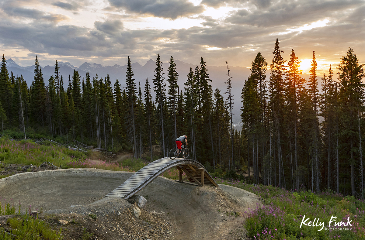 Mountain biker at sunset during a tourism shoot for Valemount, British Columbia, Canada