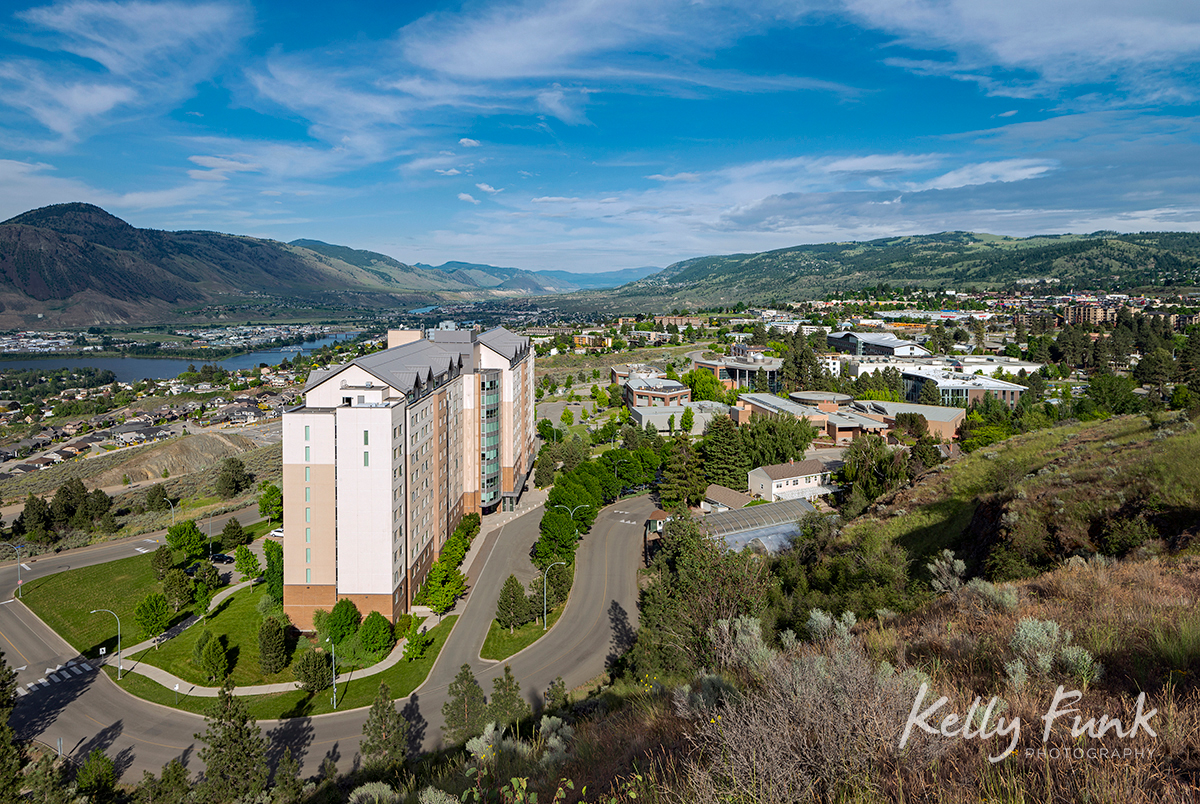 An overview of the TRU (Thompson Rivers University) campus and Kamloops, British Columbia, Canada