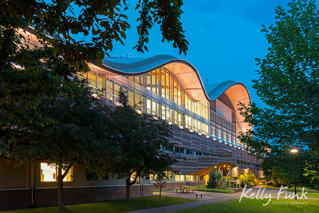 The old main building and new law facility at TRU (Thompson Rivers Univ), Kamloops, British columbia, Canada