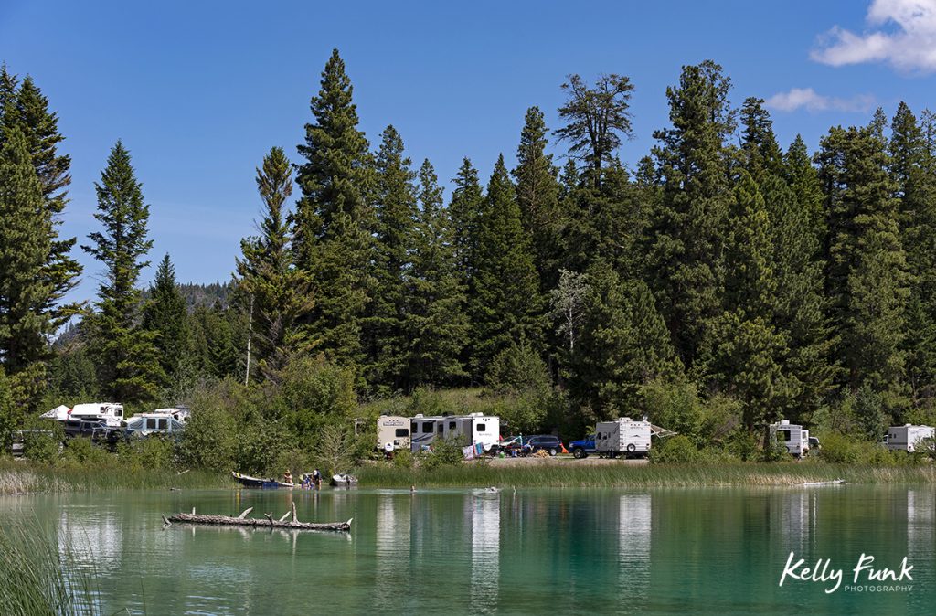 Summer camping and lake activity at Allyne lake, near Merritt, Thompson Nicola region, British Columbia, Canada