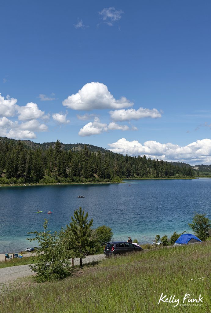 Summer kayak activity at Allyne lake, near Merritt, Thompson Nicola region, British Columbia, Canada