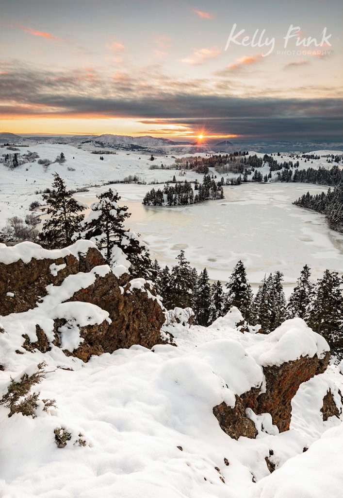 Winter sunrise over Lac du Bois near Kamloops, British Columbia, Canada