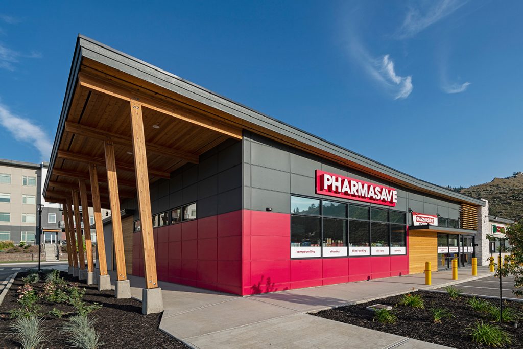 The new Pharmasave structure in Kamloops photographed for GTA Architecture, Kelowna, British Columbia, Canada