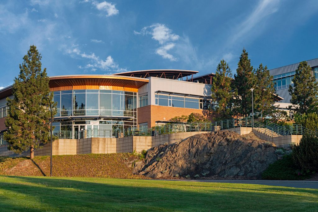 Trades and Tech building at Thompson Rivers University during an architectural shoot at sunrise, Kamloops, British Columbia, Canada